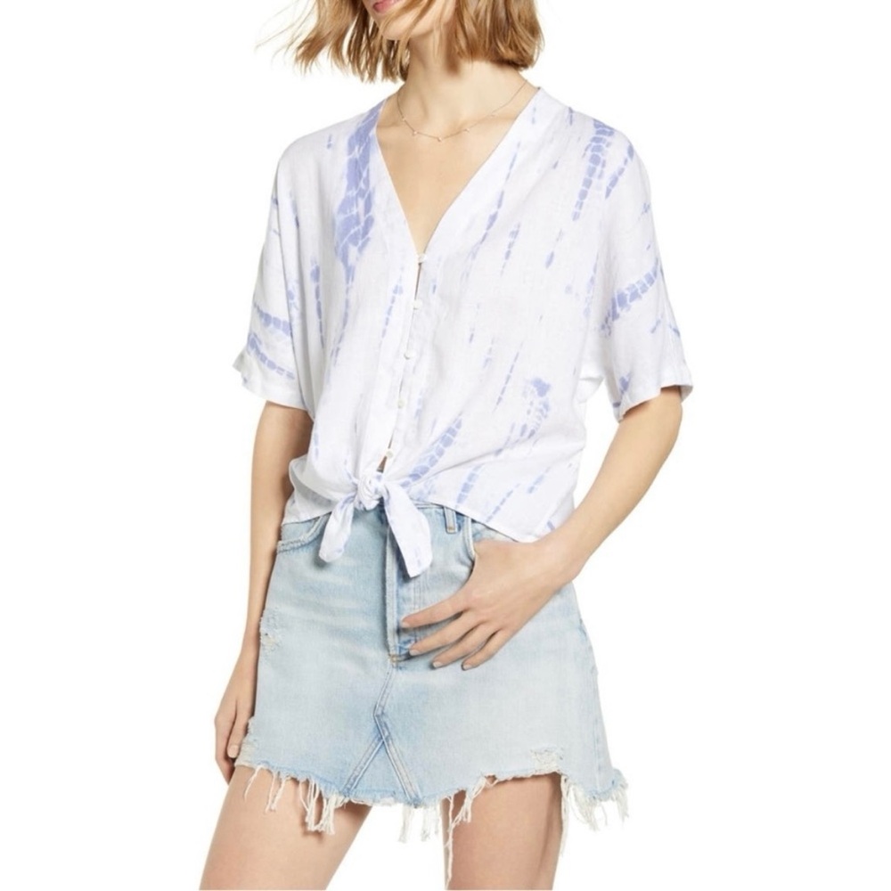 RAILS Thea Cloud Tie Dye Linen Blend Tie Waist Blouse—SZ. Small